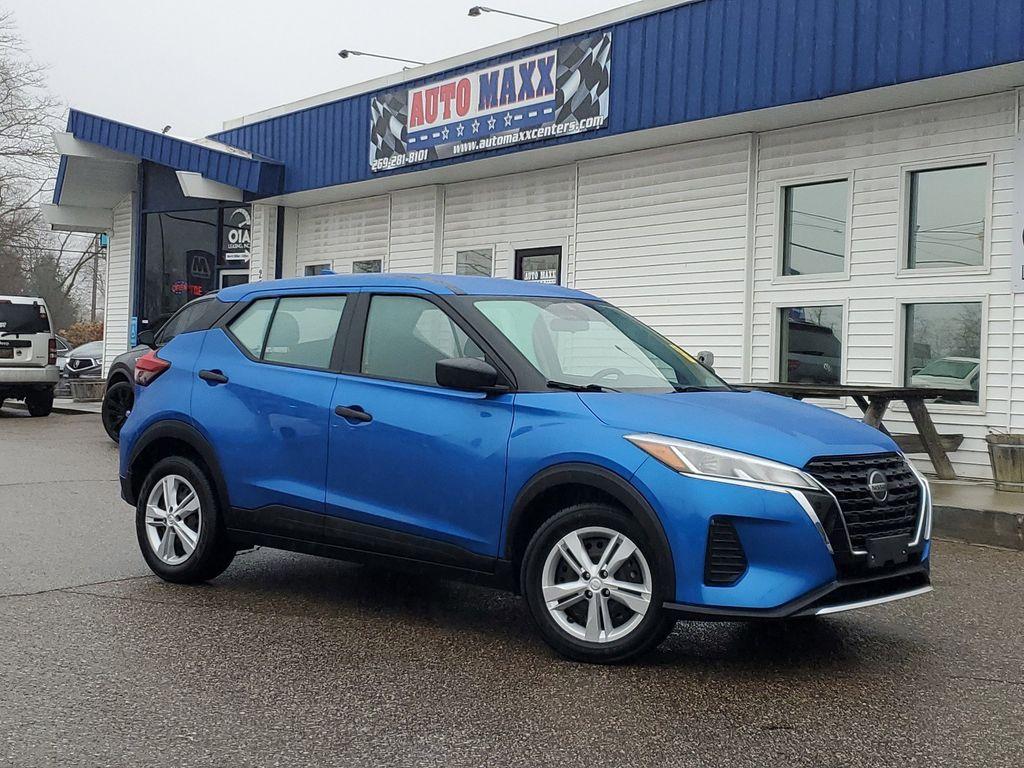 2021 Electric Blue Metallic /Charcoal Nissan Kicks S (3N1CP5BV2ML) with an 1.6L L4 engine, CVT transmission, located at 234 Columbia Ave, Battle Creek, MI, 49015, (269) 222-0088, 42.298264, -85.192543 - Discover the perfect blend of style, efficiency, and technology with our 2021 Nissan Kicks S, now available at our dealership. This compact SUV, equipped with a fuel-efficient 4-cylinder, 1.6L engine, offers an enjoyable and economical driving experience, making it an ideal choice for both city comm - Photo#0