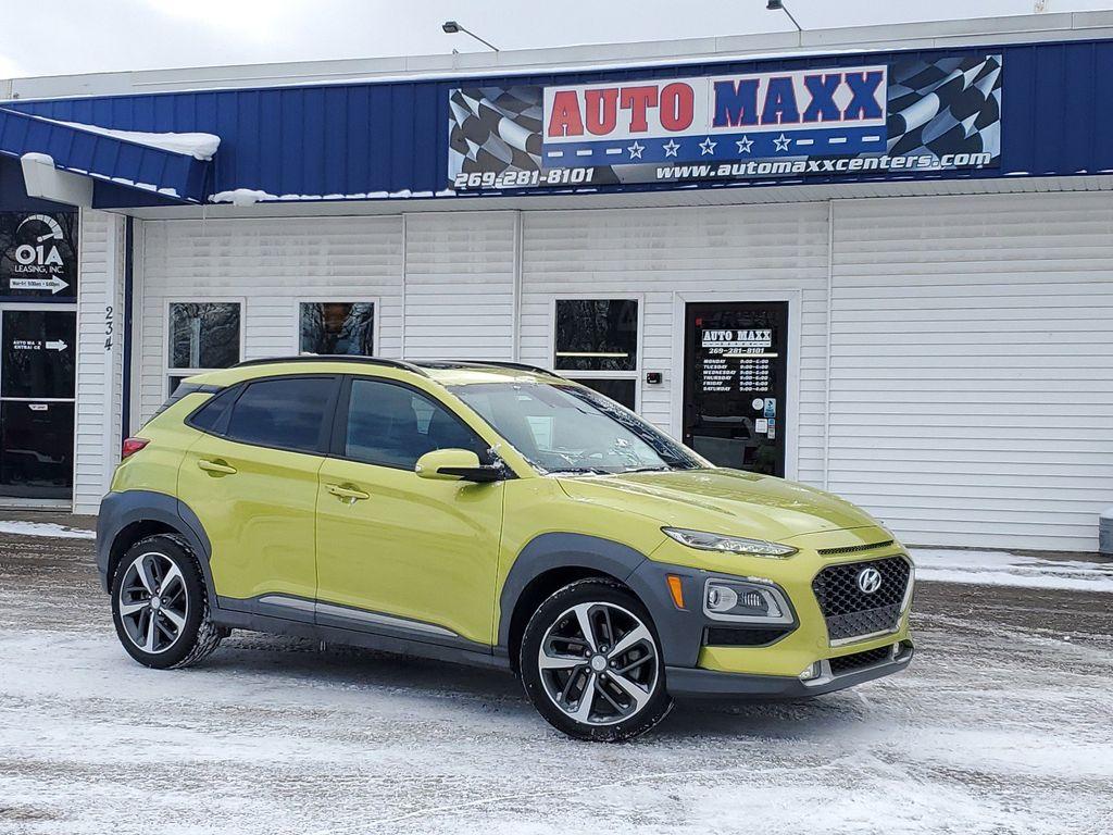 2019 Lime Twist /Black w/Lime Hyundai Kona Limited AWD (KM8K3CA50KU) with an 1.6L L4 DOHC 16V TURBO engine, 7A transmission, located at 234 Columbia Ave, Battle Creek, MI, 49015, (269) 222-0088, 42.298264, -85.192543 - <b>Vehicle Details</b><br>Discover the perfect blend of performance, style, and technology with this stunning 2019 Hyundai Kona Limited, equipped with 4WD and a dynamic 4-cylinder, 1.6L turbocharged engine. This compact SUV promises an exhilarating drive with the confidence of all-wheel drive, makin - Photo#0