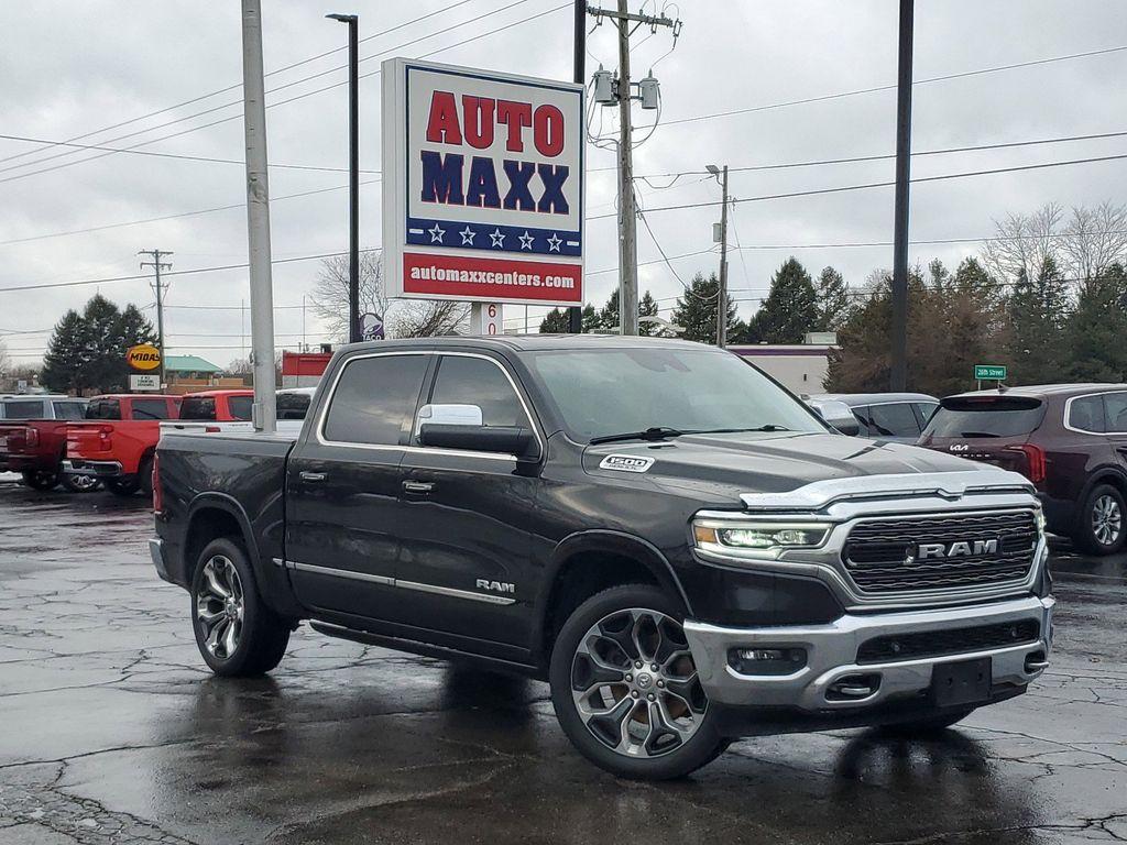 2019 Diamond Black Crystal Pearl /BLACK RAM 1500 Limited Crew Cab SWB 4WD (1C6SRFHT9KN) with an 5.7L V8 OHV 16V engine, 8A transmission, located at 6064 Gull Rd, Kalamazoo, MI, 49048, (269) 222-0088, 42.328388, -85.512924 - <b>Summary</b><br>Uconnect 12.0Inch with Navigation Power Moonroof<br><br><b>Vehicle Details</b><br>Discover the exceptional capabilities and refined luxury of the 2019 Ram 1500 Limited. This robust pickup combines power and sophistication, making it a top choice for those seeking both performance a - Photo#0