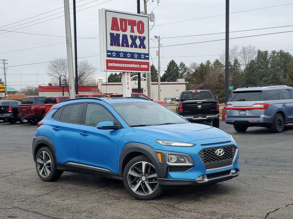 2020 Surf Blue /Black Hyundai Kona Limited (KM8K33A53LU) with an 1.6L L4 DOHC 16V TURBO engine, 7A transmission, located at 6064 Gull Rd, Kalamazoo, MI, 49048, (269) 222-0088, 42.328388, -85.512924 - Experience the perfect blend of style, efficiency, and advanced technology with this 2020 Hyundai Kona Limited. This versatile compact SUV, featuring front-wheel drive and a spirited 1.6L 4-cylinder engine, delivers an engaging yet economical driving experience. Its sleek and modern design is comple - Photo#0