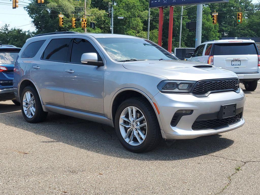 2021 Billet Clearcoat /Black Dodge Durango GT AWD (1C4RDJDG9MC) with an 3.6L V6 DOHC 24V engine, 8A transmission, located at 234 Columbia Ave, Battle Creek, MI, 49015, (269) 222-0088, 42.298264, -85.192543 - <b>Vehicle Details</b><br>Discover the perfect blend of performance, style, and versatility with the 2021 Dodge Durango GT Plus. This mid-size SUV is equipped with a robust V6, 3.6L engine, offering an impressive balance of power and efficiency. The all-wheel-drive (AWD) system ensures confidence an - Photo#1
