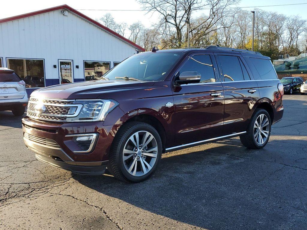 2020 Burgundy Velvet Metallic Tinted Clearcoat /Mesa/Ebony Ford Expedition King Ranch 4WD (1FMJU1PT2LE) with an 3.5L V6 DOHC 24V FFV engine, 6A transmission, located at 6064 Gull Rd, Kalamazoo, MI, 49048, (269) 222-0088, 42.328388, -85.512924 - <b>Summary</b><br>Auto Maxx's mission is to ensure all our customers have a positive auto buying experience and are completely satisfied with their new vehicle. Power Moonroof Rear Seat Entertainment<br><br><b>Vehicle Details</b><br>This vehicle is a certified CARFAX 1-owner. Our vehicle history ana - Photo #1