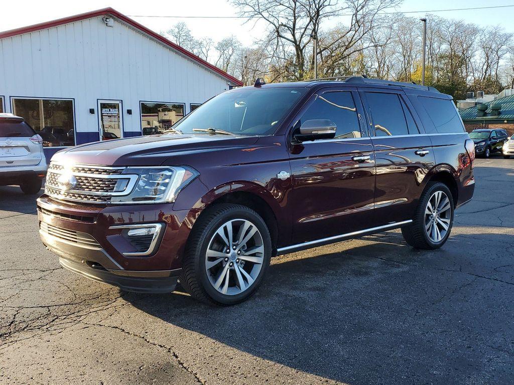 2020 Burgundy Velvet Metallic Tinted Clearcoat /Mesa/Ebony Ford Expedition King Ranch 4WD (1FMJU1PT2LE) with an 3.5L V6 DOHC 24V FFV engine, 6A transmission, located at 6064 Gull Rd, Kalamazoo, MI, 49048, (269) 222-0088, 42.328388, -85.512924 - <b>Summary</b><br>Auto Maxx's mission is to ensure all our customers have a positive auto buying experience and are completely satisfied with their new vehicle. Power Moonroof Rear Seat Entertainment<br><br><b>Vehicle Details</b><br>This vehicle is a certified CARFAX 1-owner. Our vehicle history ana - Photo#1